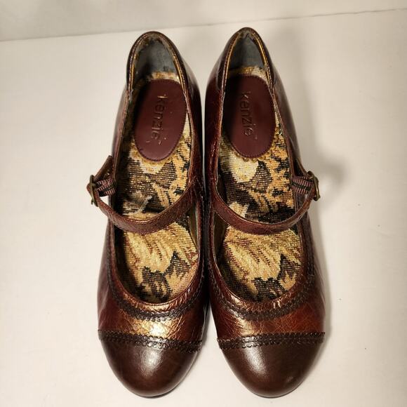 KENZIE Rust Red Copper Leather Metallic Mary Jane Heel Grannycore Women 7M FLAW - Picture 6 of 12